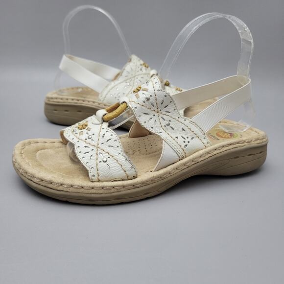 Earth Spirit Sandals Womens 8.5 Slingback Strappy White Leather Boho Studded - Picture 1 of 10